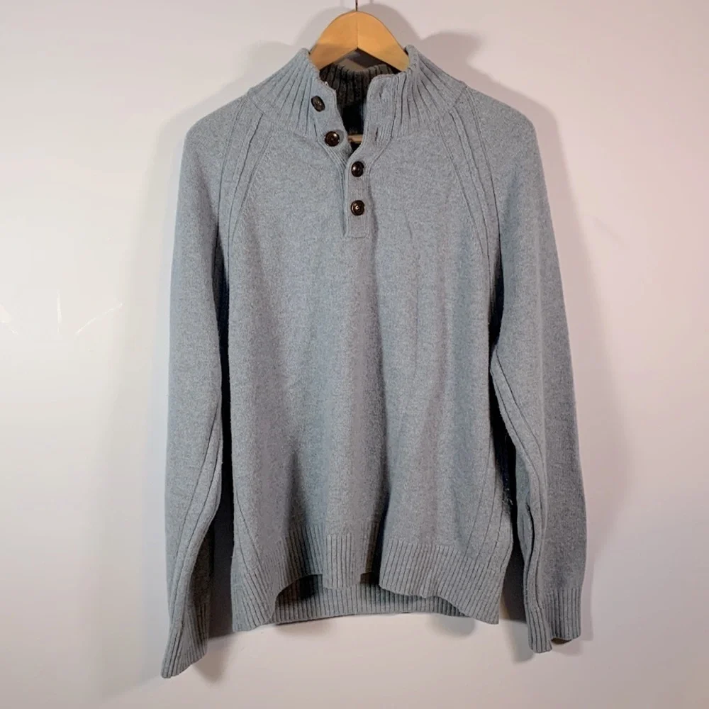 Banana republic mens size large blue wool 3/4 button up sweater Italian yarn